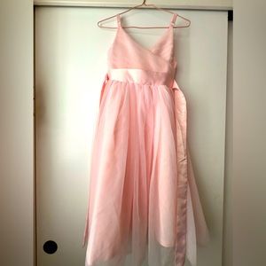 Pink Flower Girls Spaghetti Strap Tulle Dress Long A Line
